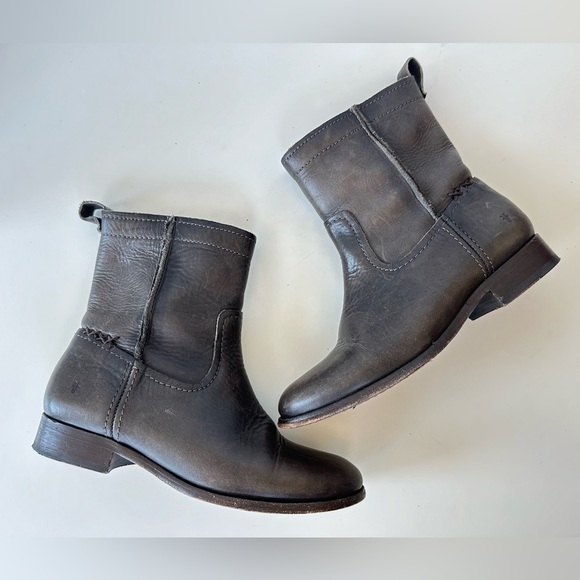 FRYE Anna Grey Moto Biker Shortie Leather Boots Size 6 - Picture 1 of 12